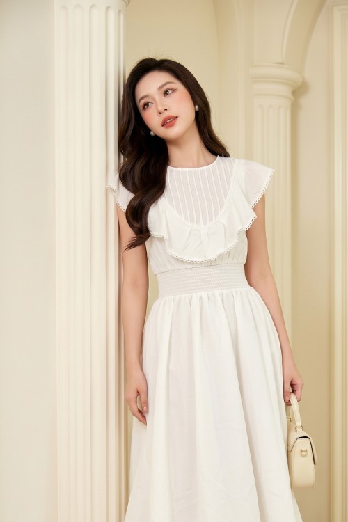 Sixdo White Woven Flared Dress